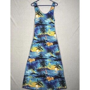 Vintage Marisol Womens Fit Small Slinky Maxi Hawaiian Resort Wear Tropical Beach